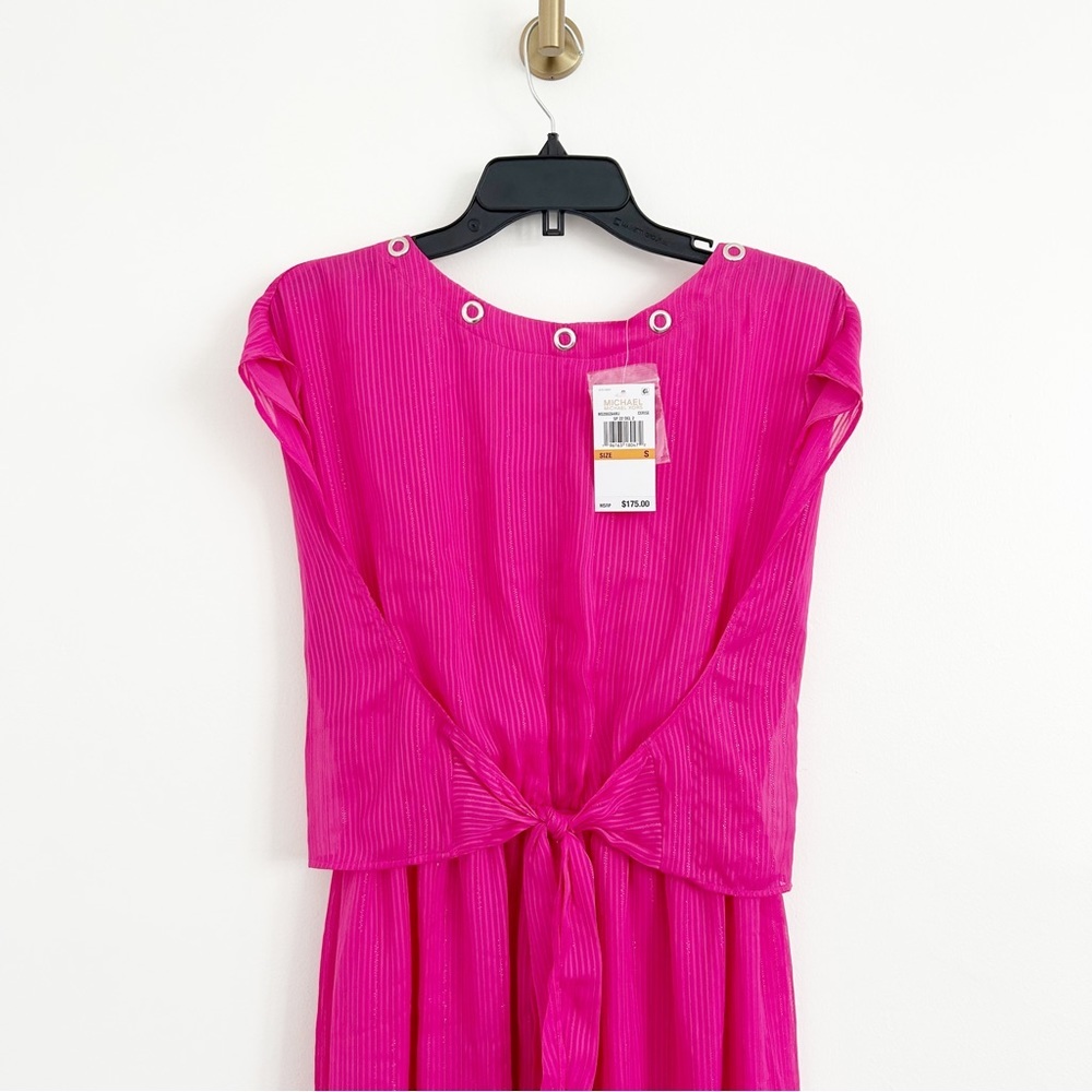 NEW Michael Michael Kors $175 Capsule Tie Front Ruffled High Low Satin Dress S - Picture 2 of 6